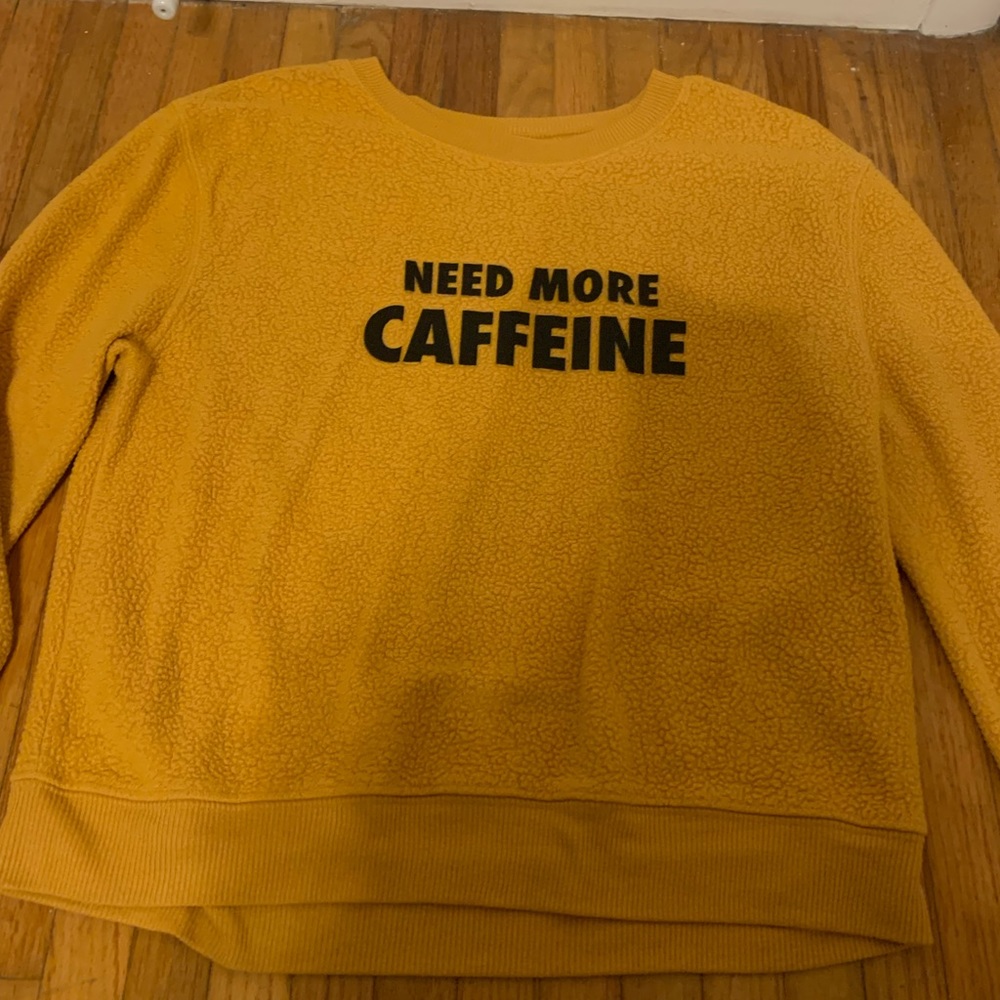 “Need More Caffeine” Yellow Long Sleeve Sweater